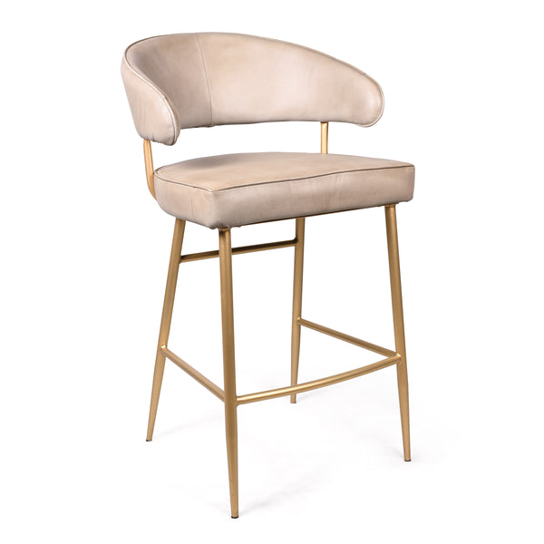 Vienna Genuine Leather Bar Stool in Beige with Golden Legs
