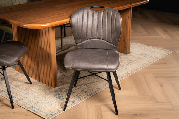 Orion Faux Leather Dining Chair in Grey with Black Powder Coated Metal Legs