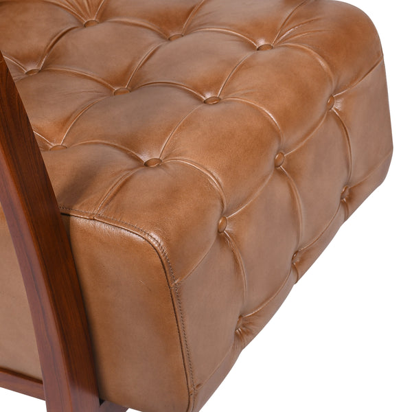 Osaka Modern Genuine Leather Armchair in Light Brown With Wooden Legs