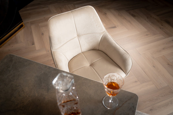 Velvet Swivel Dining Chair Beige with Black Legs – Terra
