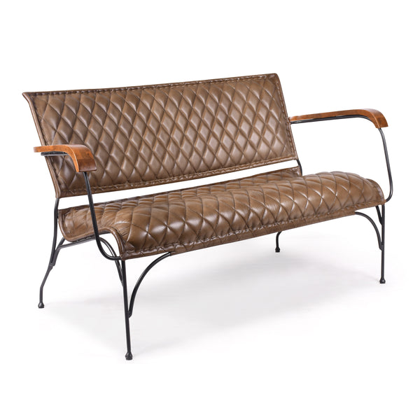 SoHo Genuine Leather Bench in Vintage Brown with Black Metal Legs 128 cm