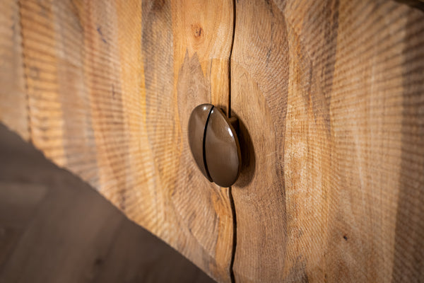 Sunset Handcrafted TV unit lowboard natural brown gold solid mango wood metal feet 180 cm