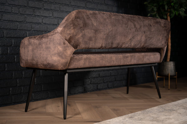 Glamour Elegant Grey Dark Brown Velvet Bench with Black Coated Legs 160 cm