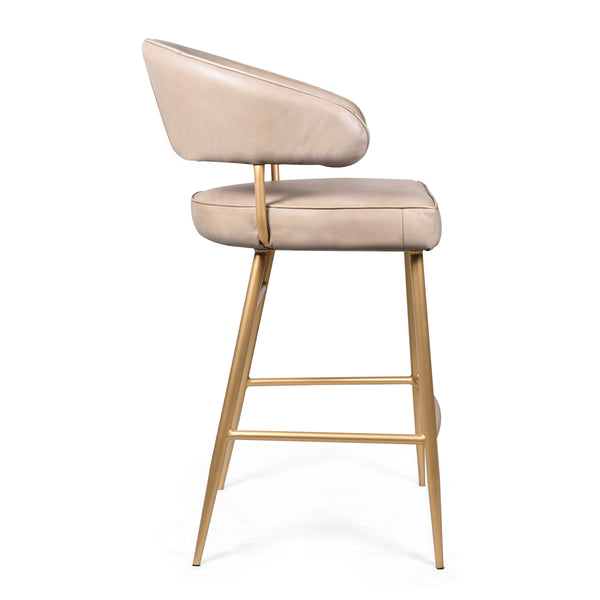Vienna Genuine Leather Bar Stool in Beige with Golden Legs