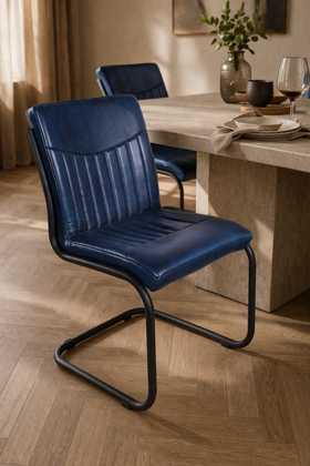 Genuine Leather Cantilever Dining Chair Petrol Blue – Veneto