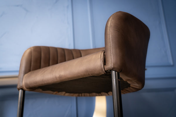 Ticino Genuine Leather Taupe Bar Stool with Black Leg