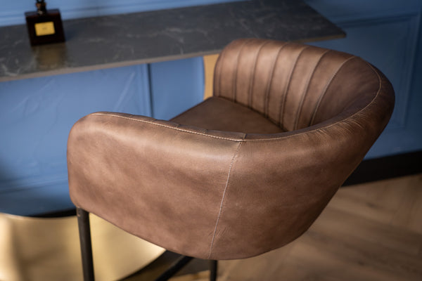 Ticino Genuine Leather Taupe Bar Stool with Black Leg