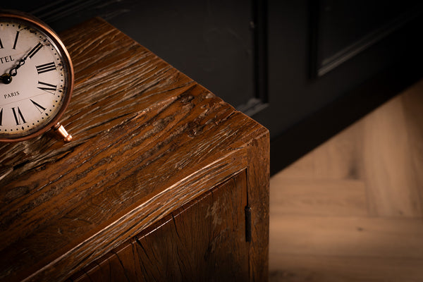Forest Recycled Wood Sideboard With Black Steal Legs Two Doors Three Drawers 160 cm