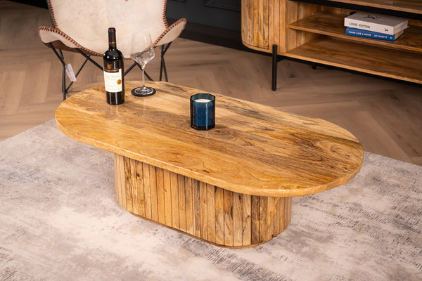 Reno Flute Art Deco Design Solid Mango Wood Coffee Table 120 cm
