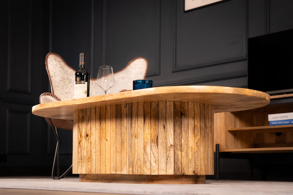 Reno Flute Art Deco Design Solid Mango Wood Coffee Table 120 cm