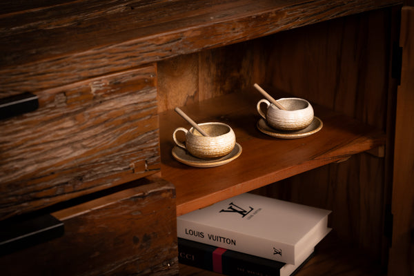 Forest Recycled Wood Sideboard With Black Steal Legs Two Doors Three Drawers 160 cm