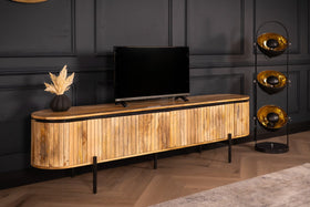 Reno Flute Art Deco Design Solid Mango Wood TV unit with 4 Doors and Black Trim 200 cm