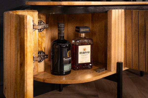 Reno Flute Art Deco Design Solid Mango Wood TV unit with 4 Doors and Black Trim 200 cm