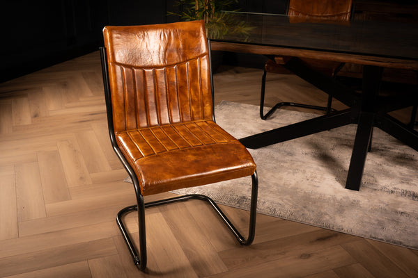 Veneto Genuine Leather Cantilever Dining Chair Brown