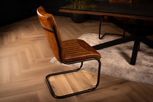 Veneto Genuine Leather Cantilever Dining Chair Brown