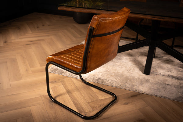 Veneto Genuine Leather Cantilever Dining Chair Brown