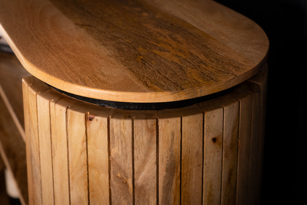 Reno Flute Art Deco Design Solid Mango Wood Open Bookshelf Bar Cabinet with 2 Doors and Black Trims 170 cm