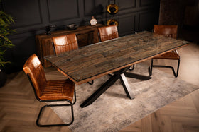 Forest Solid Recycled Wood Dining Table with Glass Top and Black Frame 220 cm