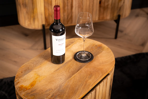 Reno Flute Art Deco Design Solid Mango Wood 1 Door Bedside Side Table 55 cm