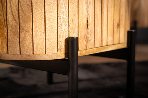 Reno Flute Art Deco Design Solid Mango Wood 1 Door Bedside Side Table 55 cm