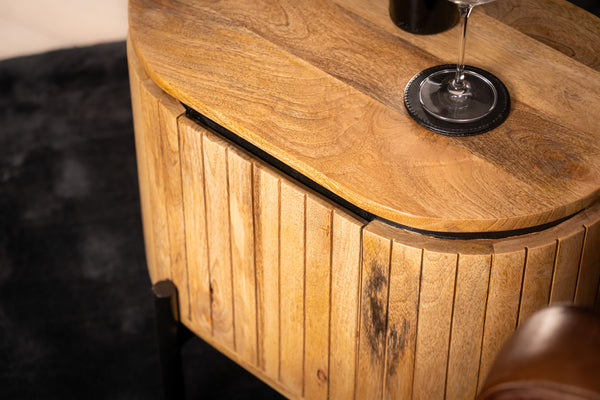 Reno Flute Art Deco Design Solid Mango Wood 1 Door Bedside Side Table 55 cm