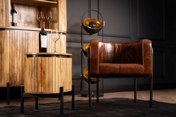 Reno Flute Art Deco Design Solid Mango Wood 1 Door Bedside Side Table 55 cm