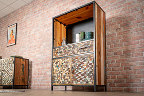 Iron Sky Recycled Mango Wood and Black Metal Frame Highboard Cebinet Bookshelf Bar 160 cm