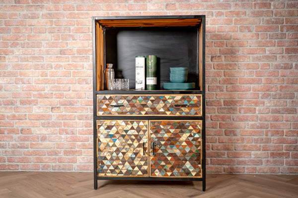 Iron Sky Recycled Mango Wood and Black Metal Frame Highboard Cebinet Bookshelf Bar 160 cm