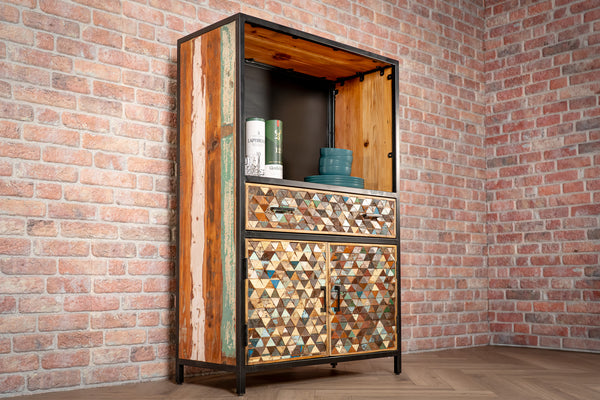 Iron Sky Recycled Mango Wood and Black Metal Frame Highboard Cebinet Bookshelf Bar 160 cm