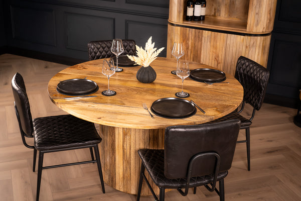 Reno Flute Art Deco Design Solid Mango Wood Round Dining Table 140 cm