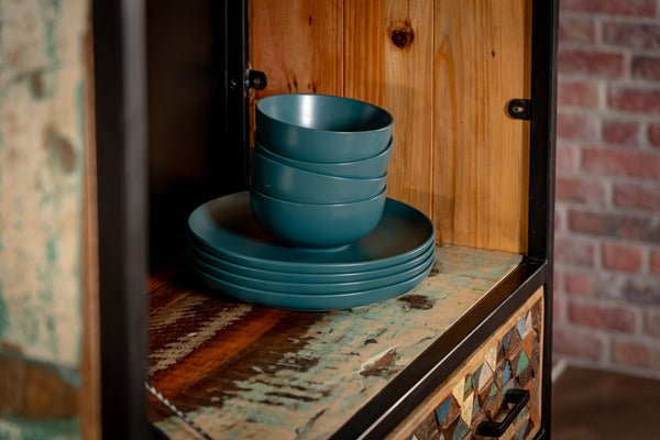 Iron Sky Recycled Mango Wood and Black Metal Frame Highboard Cebinet Bookshelf Bar 160 cm