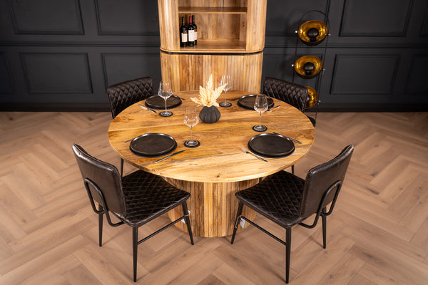 Reno Flute Art Deco Design Solid Mango Wood Round Dining Table 140 cm