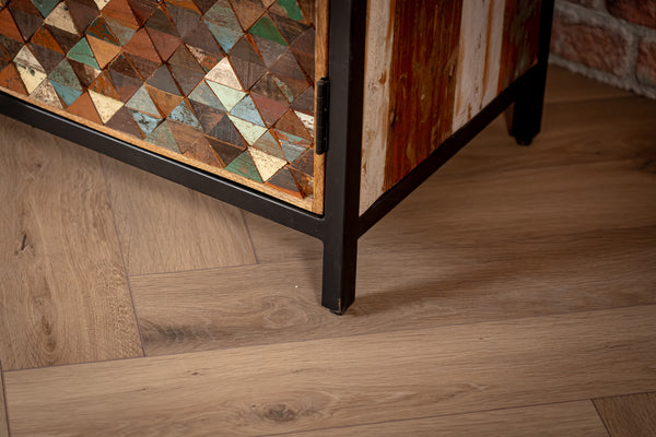 Iron Sky Recycled Mango Wood and Black Metal Frame Highboard Cebinet Bookshelf Bar 160 cm