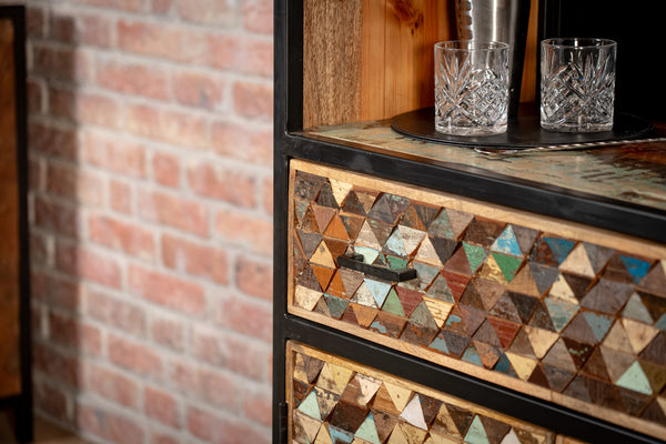 Iron Sky Recycled Mango Wood and Black Metal Frame Highboard Cebinet Bookshelf Bar 160 cm