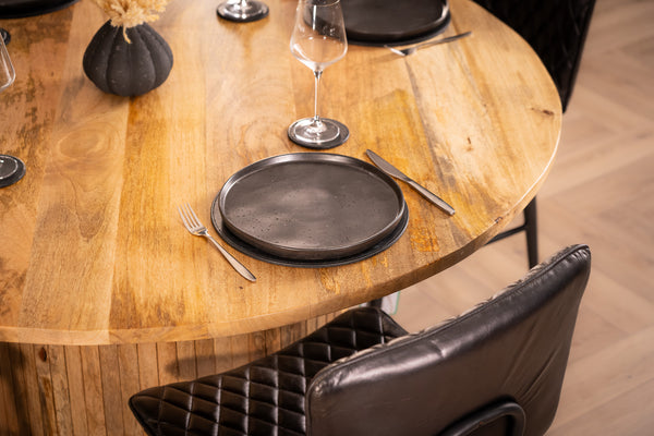 Reno Flute Art Deco Design Solid Mango Wood Round Dining Table 140 cm