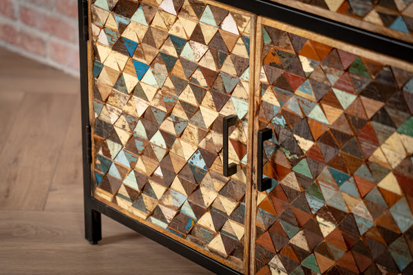 Iron Sky Recycled Mango Wood and Black Metal Frame Highboard Cebinet Bookshelf Bar 160 cm