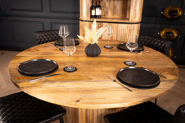 Reno Flute Art Deco Design Solid Mango Wood Round Dining Table 140 cm