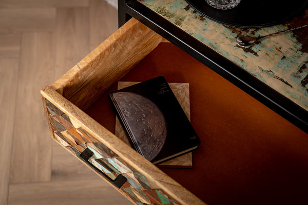 Iron Sky Recycled Mango Wood and Black Metal Frame Highboard Cebinet Bookshelf Bar 160 cm