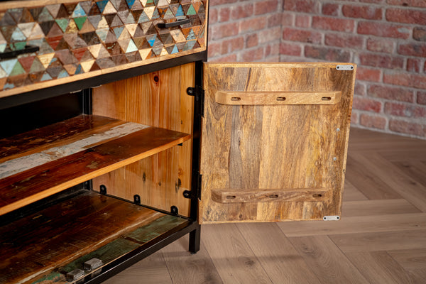 Iron Sky Recycled Mango Wood and Black Metal Frame Highboard Cebinet Bookshelf Bar 160 cm