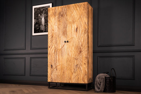 Scorpion Solid Mango Wood Highboard Cabinet Natural Brown with 3d carvings 178 cm