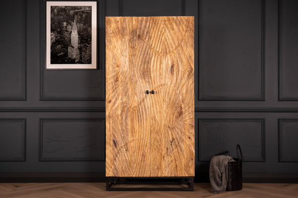 Scorpion Solid Mango Wood Highboard Cabinet Natural Brown with 3d carvings 178 cm