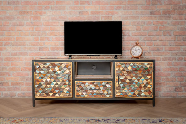 Iron Sky Recycled Mango Wood and Black Metal Frame TV unit 145 cm
