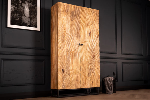 Scorpion Solid Mango Wood Highboard Cabinet Natural Brown with 3d carvings 178 cm
