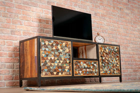 Iron Sky Recycled Mango Wood and Black Metal Frame TV unit 145 cm