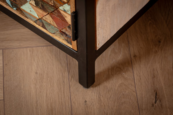 Iron Sky Recycled Mango Wood and Black Metal Frame TV unit 145 cm