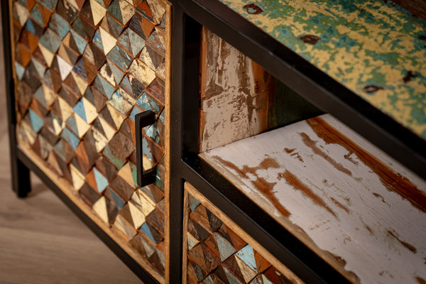 Iron Sky Recycled Mango Wood and Black Metal Frame TV unit 145 cm