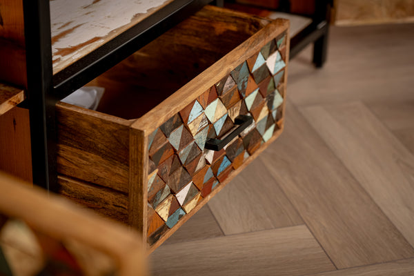 Iron Sky Recycled Mango Wood and Black Metal Frame TV unit 145 cm