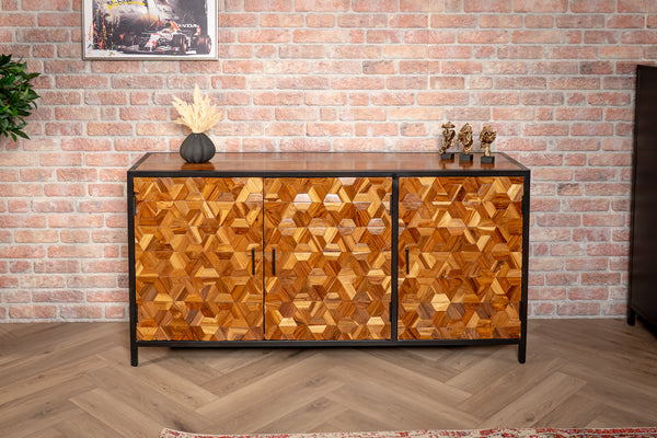 Woodcraft Solid Old Recycled Teak and Acacia Wood Sideboard with Iron Frame 160 cm