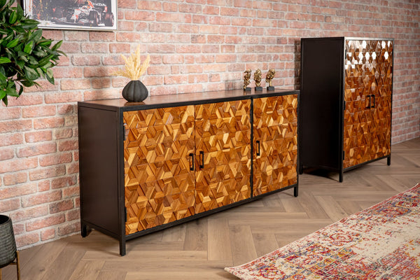 Woodcraft Solid Old Recycled Teak and Acacia Wood Sideboard with Iron Frame 160 cm