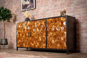 Woodcraft Solid Old Recycled Teak and Acacia Wood Sideboard with Iron Frame 160 cm